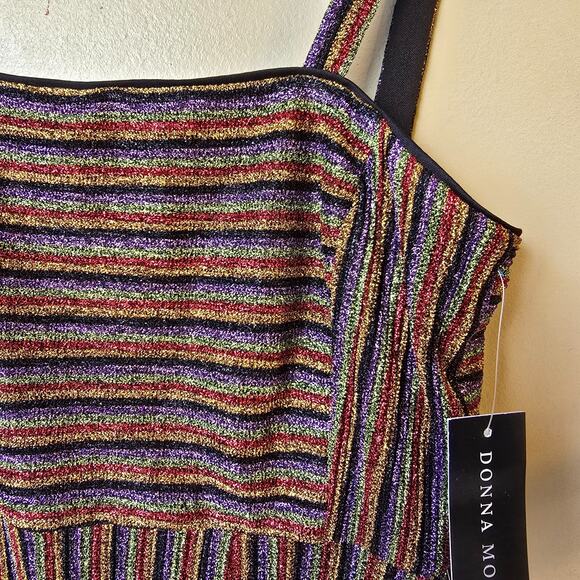 Donna Morgan Metallic Rainbow Striped Dress Size 4 Bodycon Shiny Party New - Picture 5 of 11